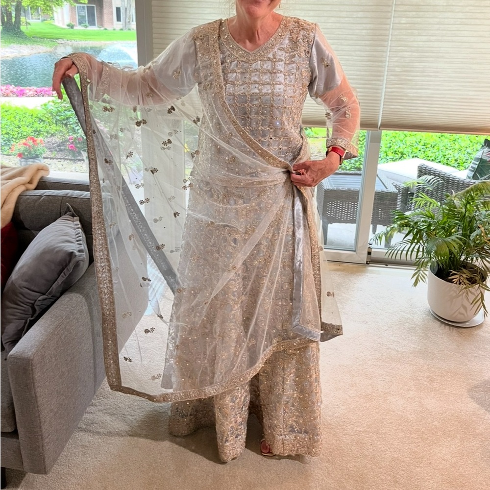 Elegant Silver Embellished Wedding Dress